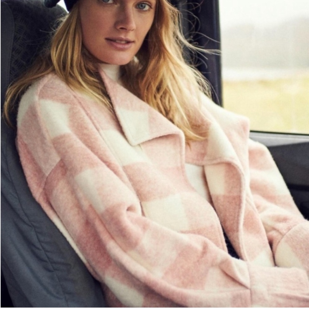 Anthropologie Ettitwa Pink and Cream Buffalo Plaid Jacket